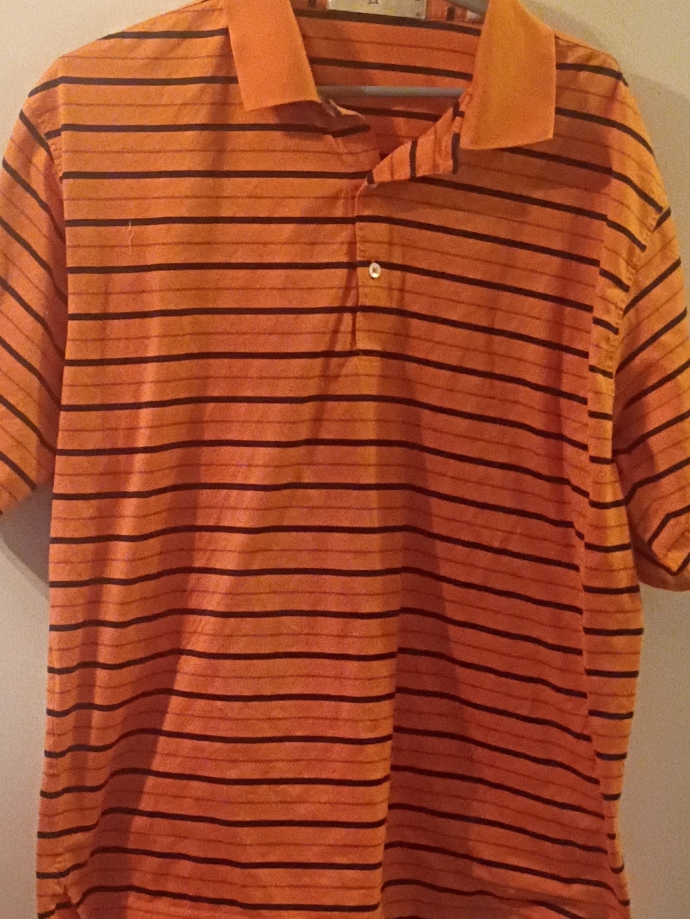 Fairway & Greene Orange Polo with Black Stripes